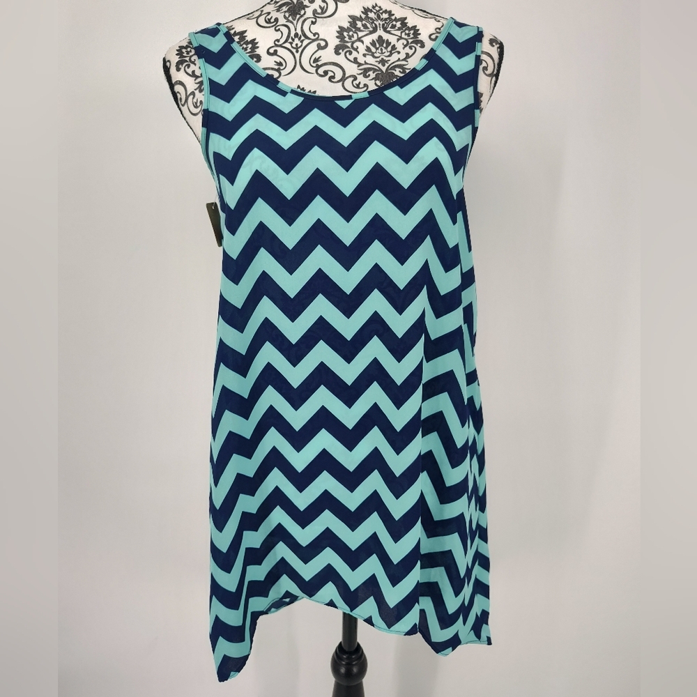 Pink Republic Chevron Tank Top - Aqua And Navy Size Women's Small
